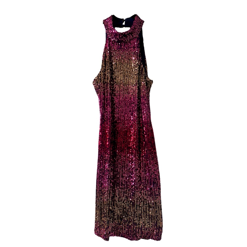 B. Darlin Pink Gold Ombre Sequin Halter Mini Dress Size M Party Cocktail
